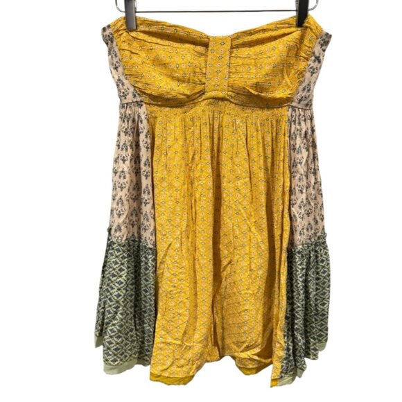 FREE PEOPLE Across The Sea Tunic Sz L Floral Yellow Green Colorblock Sweetheart - Picture 5 of 12
